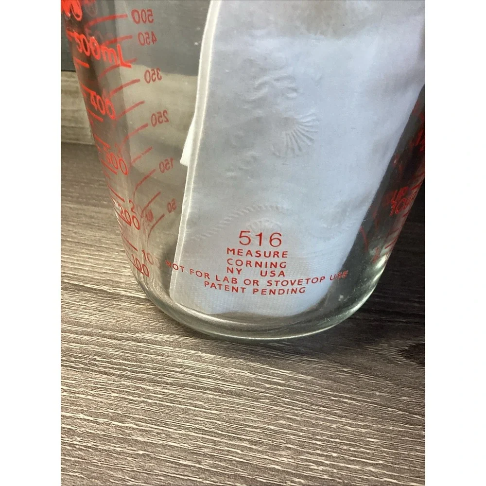 Vintage Pyrex 516 2 Cup Measuring Cup Red Letter Patent Pending Open J Handle